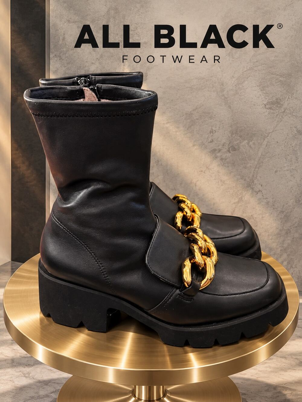 ALL BLACK Chunk Links Black Lug Sole Boots EU 39 US 8.5